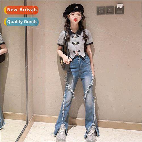 Girls flared pants spring and autumn outside wearing jeans 2