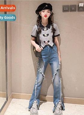 Girls flared pants spring and autumn outside wearing jeans 2