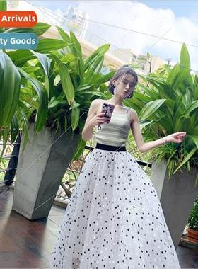 Korean  of the A-line fluffy crystal square sand skirt chiff