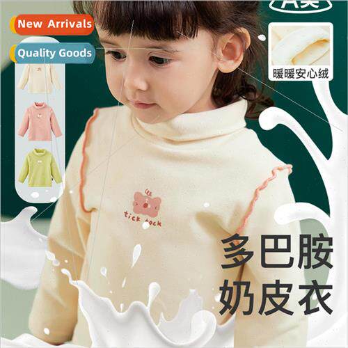 2023 winter new childrens T-shirt female baby half-high neck