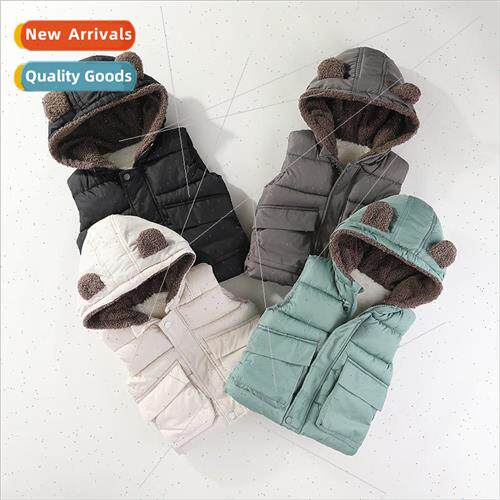 Childrens vest hooded thickened boys outside warm shoulders