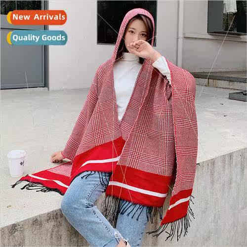 Thousand bird grid cape hooded shawl fall and winter travel