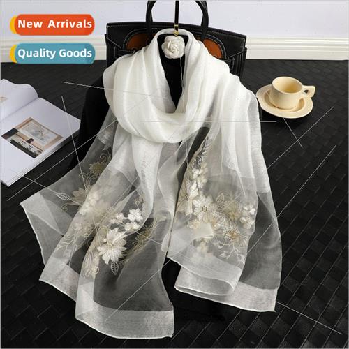 New spring and fall wild silk wool embroidered scarf embroid