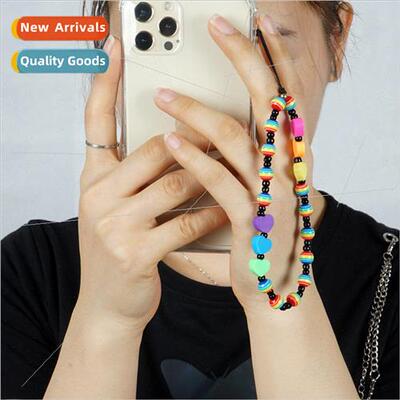 mple rainbow acrylic beads anti-lost cell phone chain female
