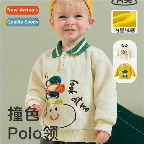 2023 winter new boys sweatshirt collision color polo collar
