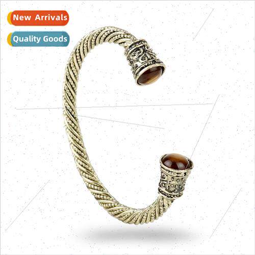 Popular Vintage Viking Bracelet Mens Bullying Tiger Eye Ston