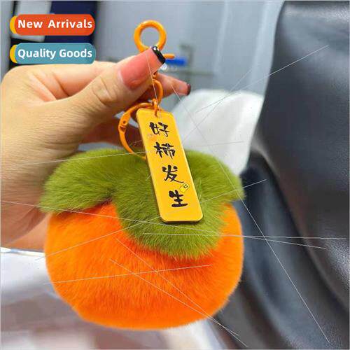 Real otter rabbit hair small persimmon car keychain pendant