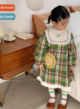 Childrens plaid dress spring and fall new Korean  of childre