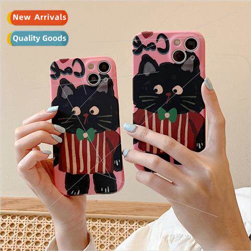 Cartoon cute graffiti black cat 适用 iPhone 13 case 14/15Pro