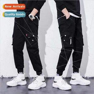 black work Slim drawstring casua Korea feet men Casual pants