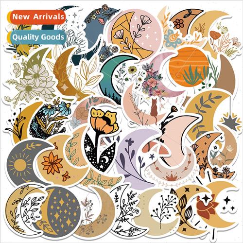 50 moon and flowers cartoon luggage stickers DIY doodle trol
