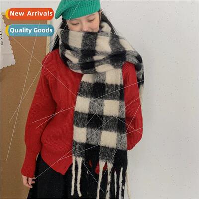 Thickened and lengthened plaid scarf female 2023 winter new
