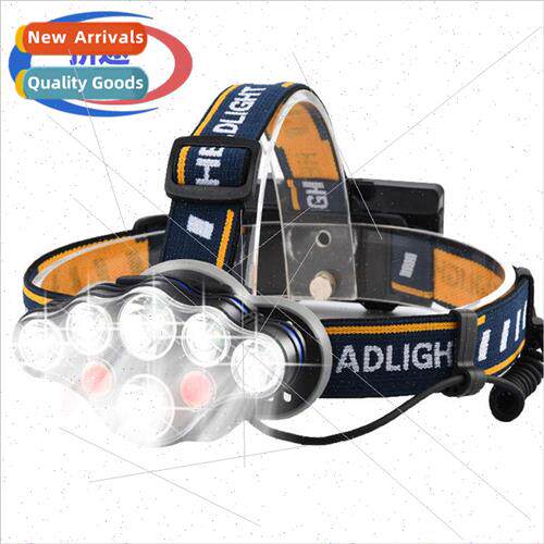8LED strong light headlamp LED + COB red light warning adjus