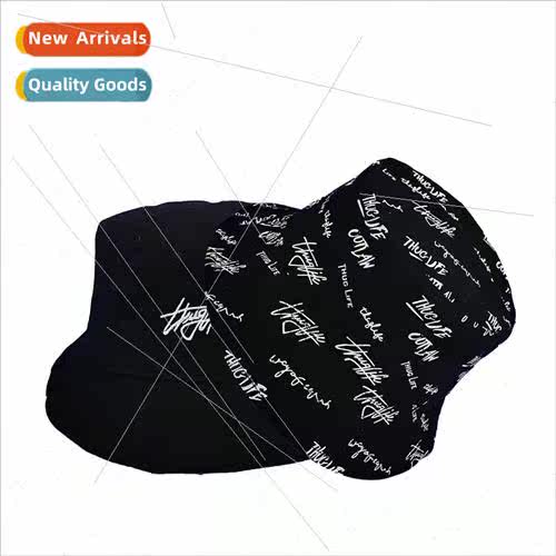 Hat female Korean ins printed letters embroidery fisherman h