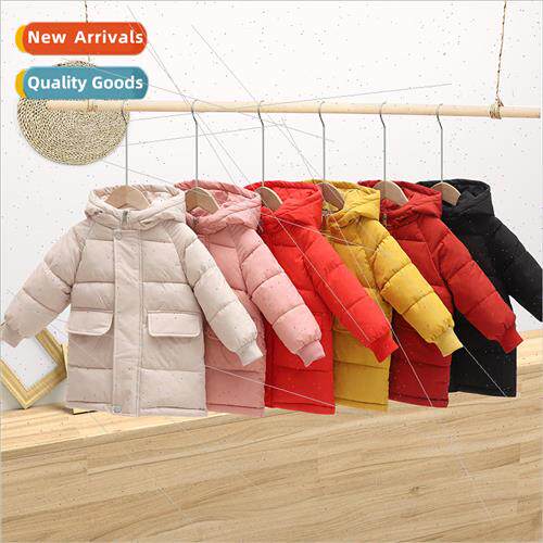 Childrens down cotton jacket girls in the long section of th