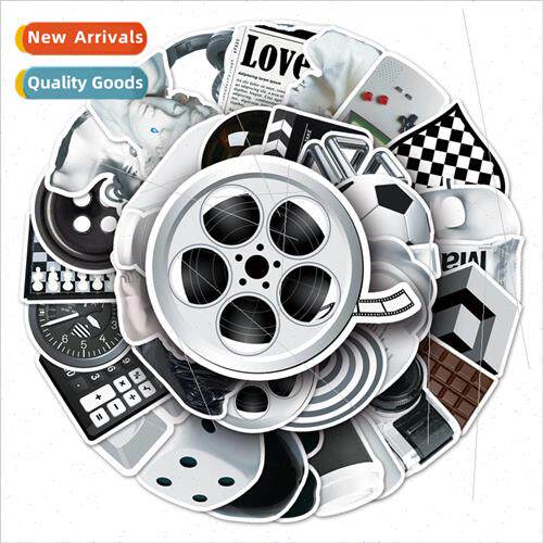 50 black and white simple cartoon stickers luggage car water