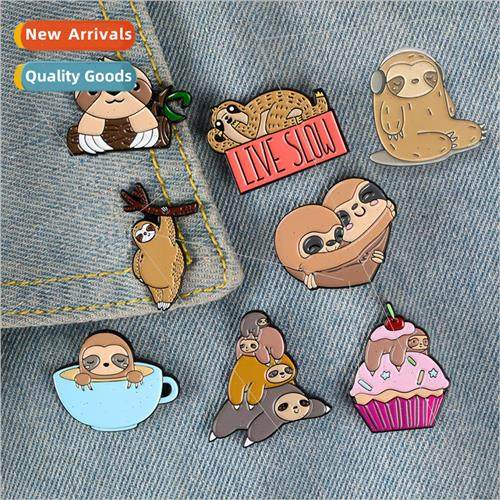 Creative Sloth Ice Cream Coffee Cup Quirky Cute Brooch Pin