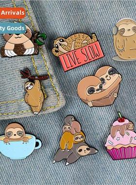 Creative Sloth Ice Cream Coffee Cup Quirky Cute Brooch Pin