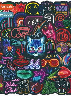 50 neon personalized colorful cat head graffiti stickers bik