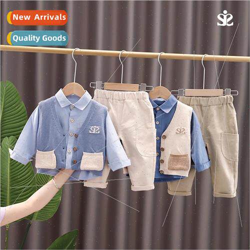 Baby fall new suit boys 适用eign sweater cardigan vest three
