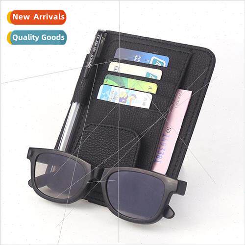Auto supplies leather grain car visor ticket file glasses cl