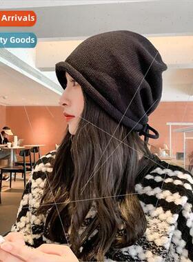 Korea big head circumference drawstring knitted pile cap fem