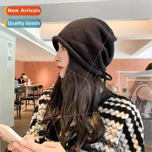 Korea big head circumference drawstring knitted pile cap fem
