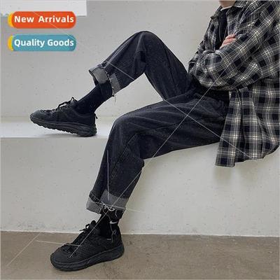 Black jeans mens straight loose old dad pants drop feeling w