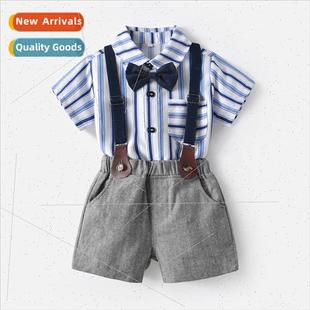 striped shirt two short shorts sleeved backpack Summer boys