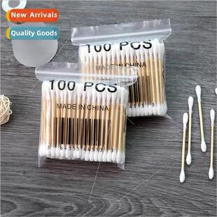 Premium  100pcs soft bag wooden swabs double head cotton swa