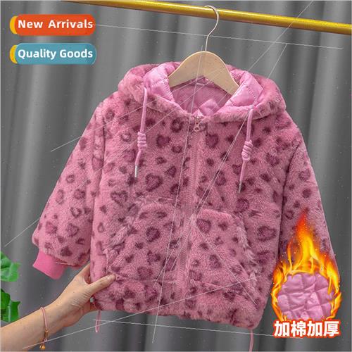 Girls pink leopard print fleece jacket baby winter children