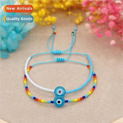 Bohemian  simple trinkets glazed devils eye rainbow blue and