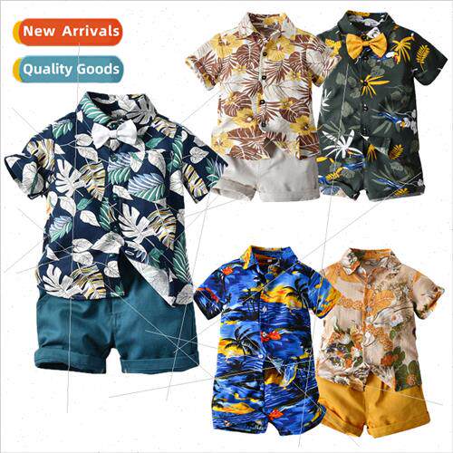 Summer short-sleeved floral shirt boy shorts casual two-piec