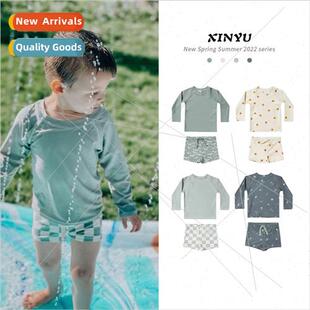 Childrens Sunscreen Long Sleeve Swimsuit Swim Trunks Set Boy