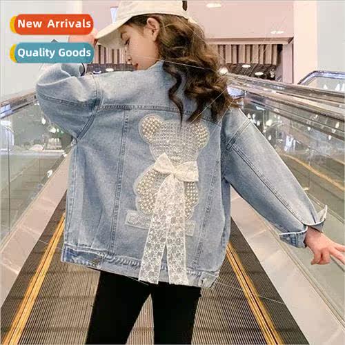 Girls denim jacket fall 2023 new spring and autumn 适用eign-