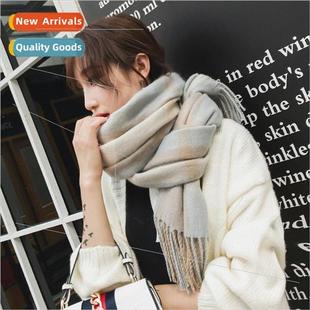 sided double plaid imitation sca Temperament cashmere tassel