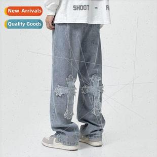men gangster patch high jeans hop cross set hip handsome