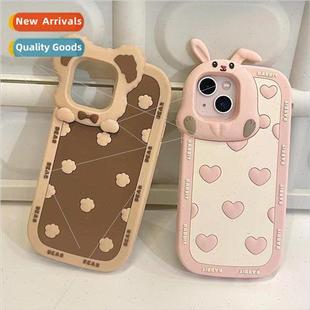 Korean  bear rabbit 适用 iPhone 13 silicone phone case 14pro