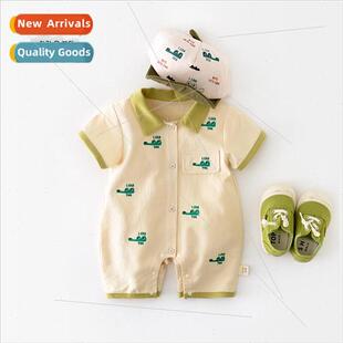 Summer new baby onesie baby crocodile embroidery lapel casua