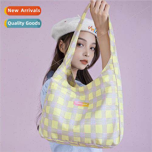 Korean fashion plaid hit color shoulder bag 2022 new small f