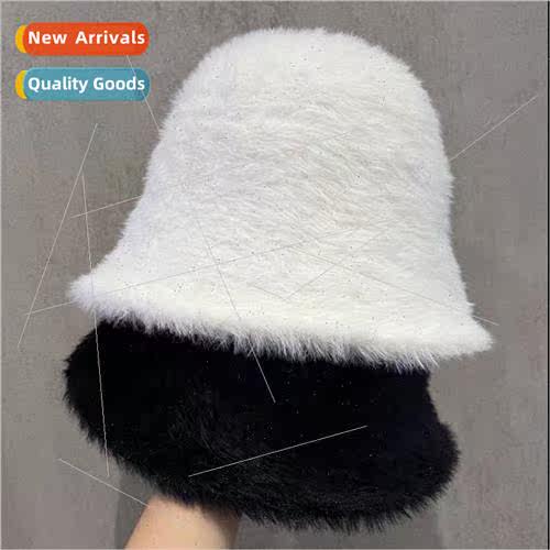 New womens rolled edge plush pot hat autumn and winter outdo