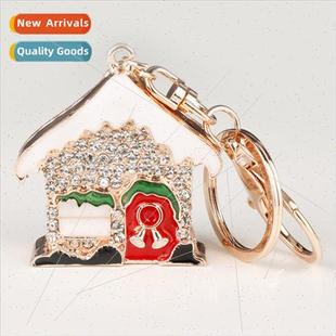 Diamond house shape car keychain bag charm creative Christma