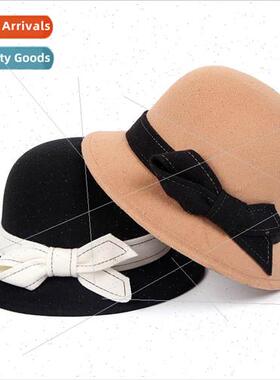 Round top bowler hat womens fall and winter fashion wool twe