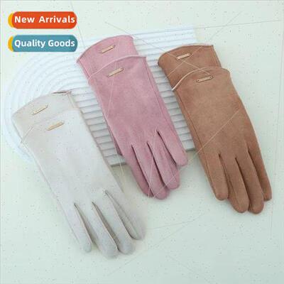 Deerskin velvet gloves winter ladies ins autumn and winter w