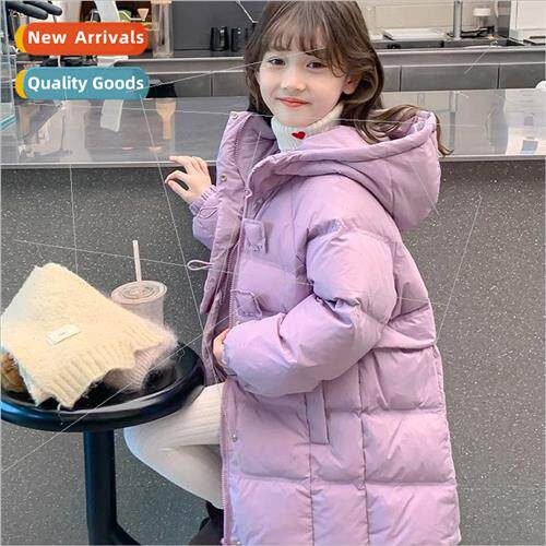 Girls in long down jacket 2023 new childrens girls 90 down w