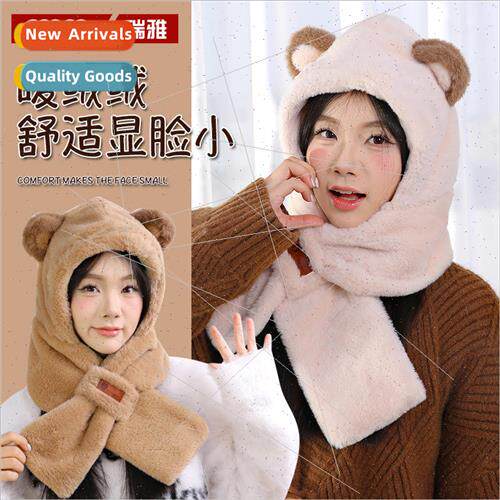 Cute plush rabbit ears hat scarf all-in-one female fall and