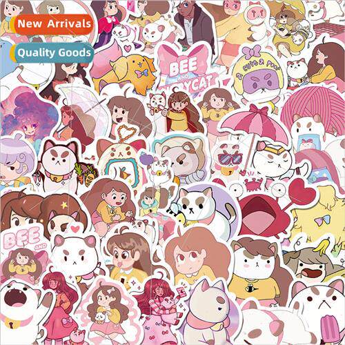 50 cartoon animation bee girl and dog cat pink cute stickers