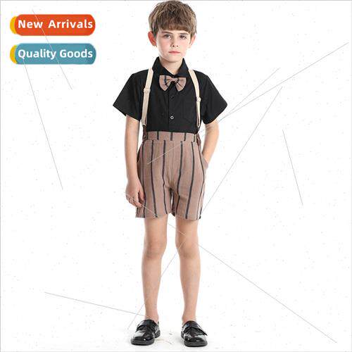 Summer boys bow single-breasted short-sleeved cardigan strip