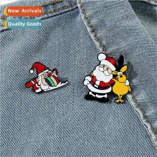 pins Santa leaning creative head metal elk Christmas Claus