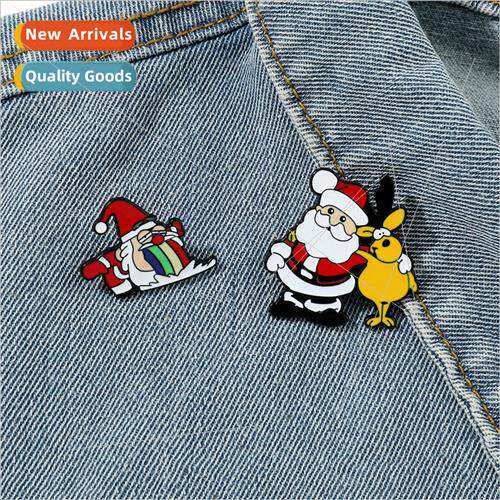 Christmas creative metal pins Santa Claus elk head leaning h